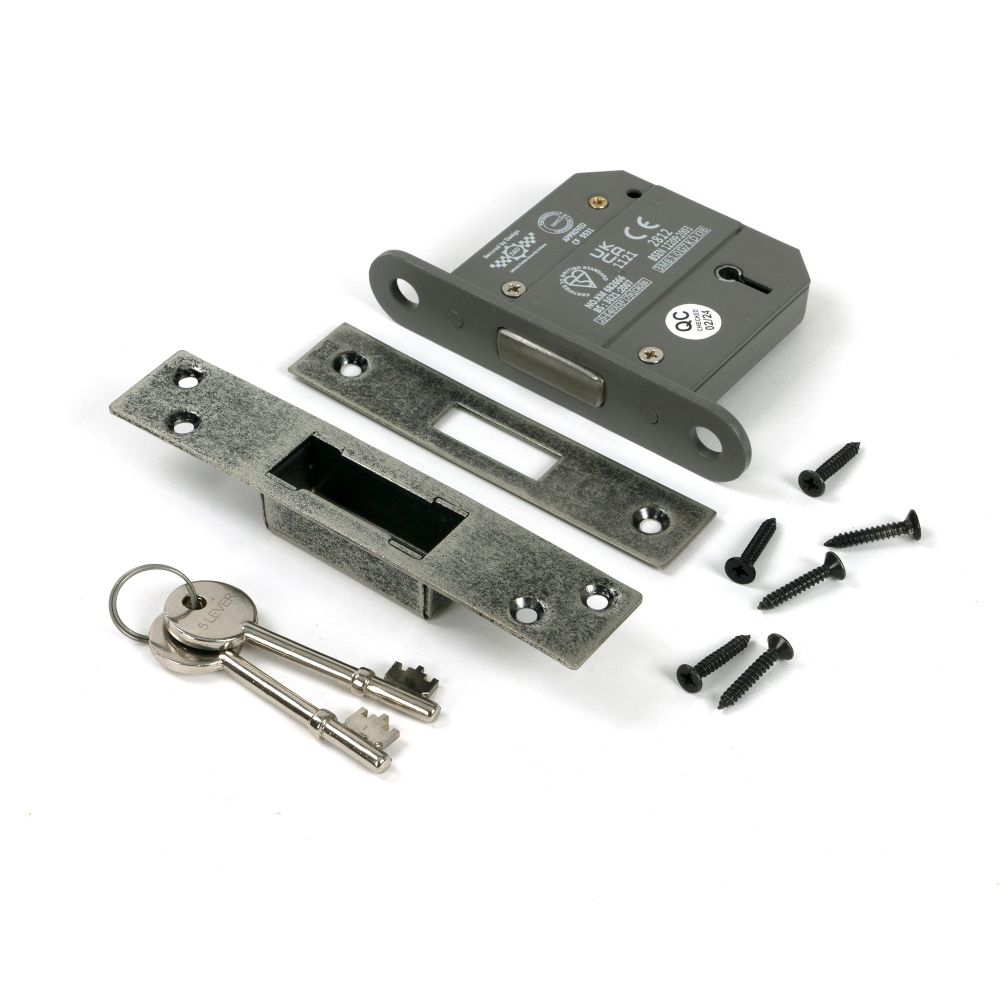 From The Anvil - Pewter 3" 5 Lever BS Dead Lock KA | Sku. 51436 | Trade Door Handles.