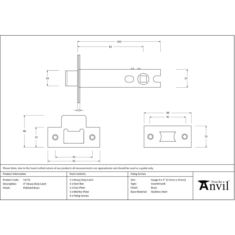 From The Anvil - Polished Brass 4" Heavy Duty Latch | Sku. 51751 | Trade Door Handles.