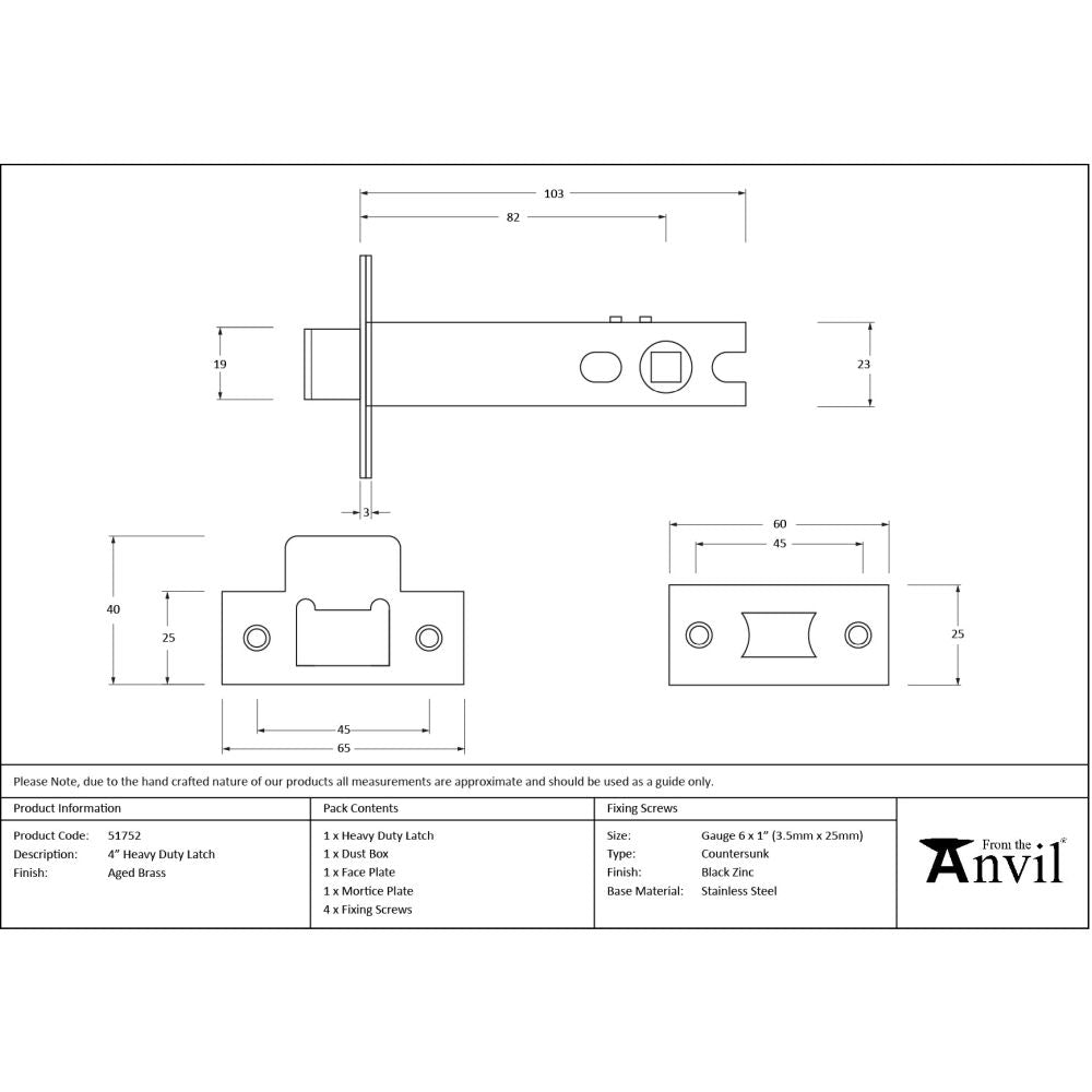 From The Anvil - Aged Brass 4" Heavy Duty Latch | Sku. 51752 | Trade Door Handles.