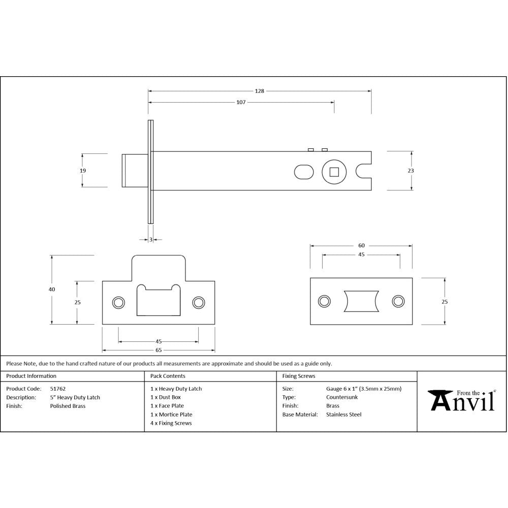 From The Anvil - Polished Brass 5" Heavy Duty Latch | Sku. 51762 | Trade Door Handles.