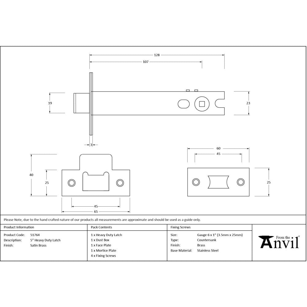 From The Anvil - Satin Brass 5" Heavy Duty Latch | Sku. 51764 | Trade Door Handles.