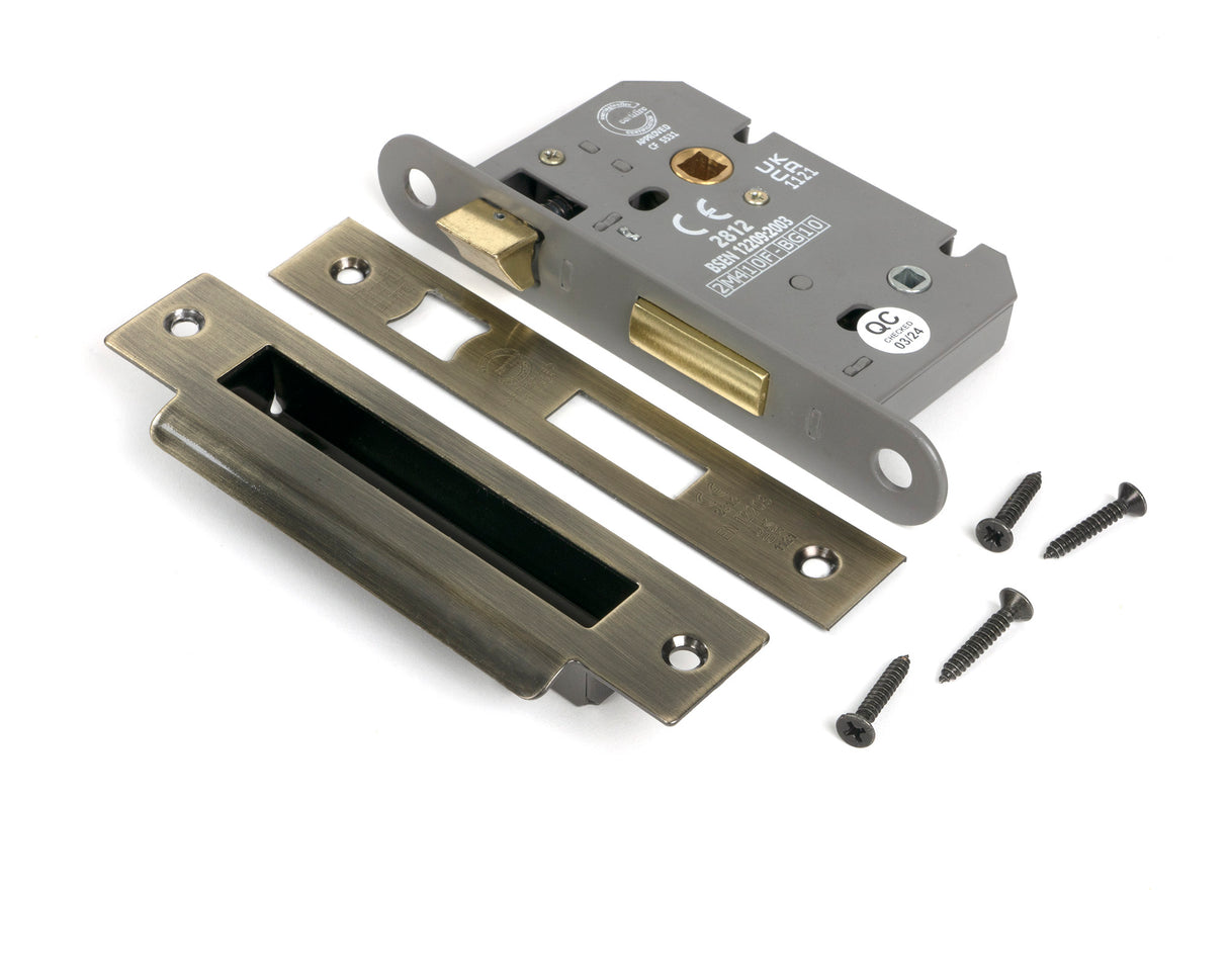 From The Anvil - Aged Brass 2.5" Heavy Duty Bathroom Mortice Lock | Sku. 51781 | Trade Door Handles.