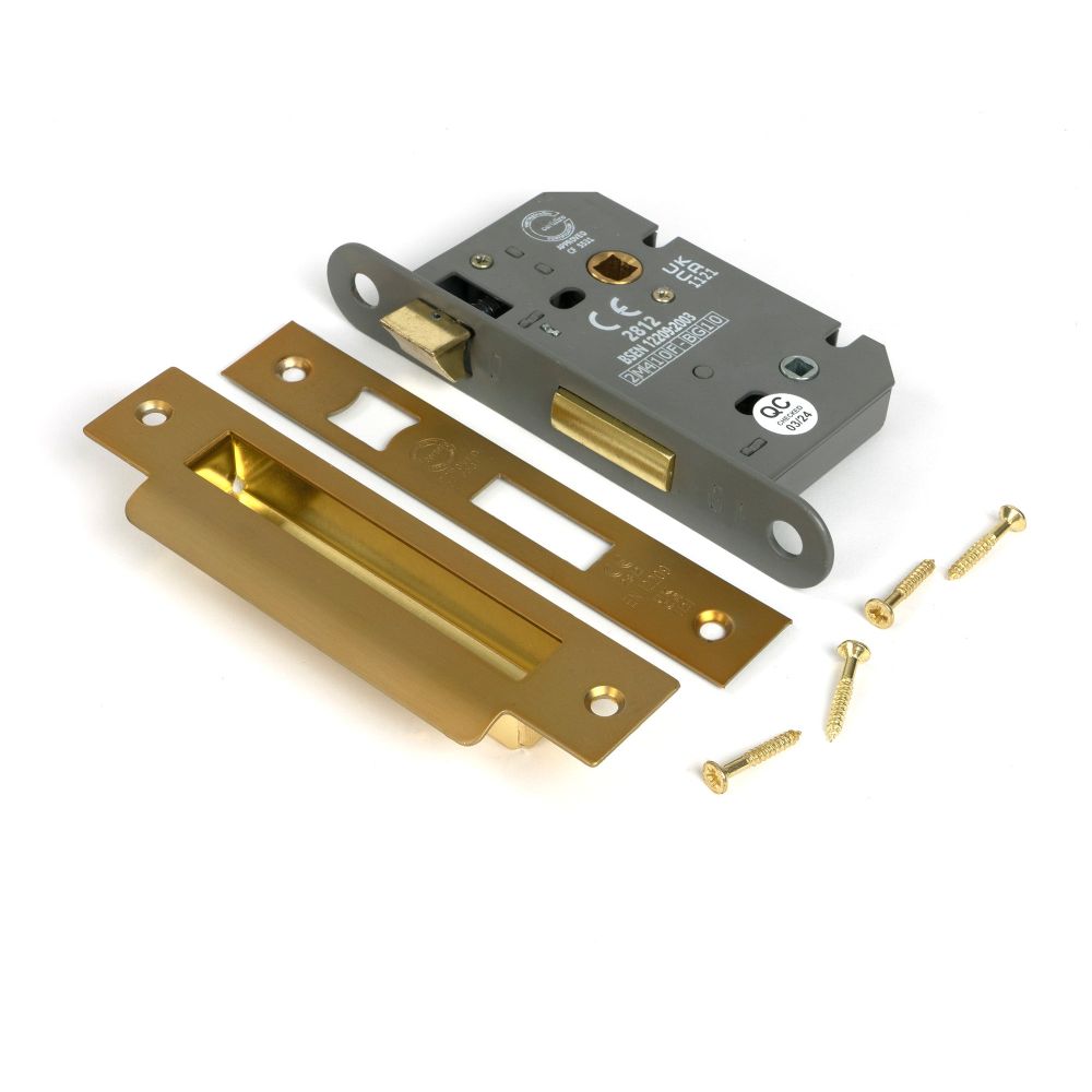 From The Anvil - Satin Brass 2.5" Heavy Duty Bathroom Mortice Lock | Sku. 51782 | Trade Door Handles.