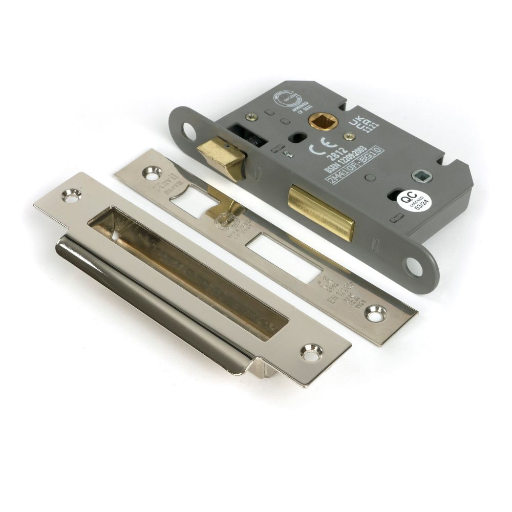 From The Anvil - Polished Nickel 2.5" Heavy Duty Bathroom Mortice Lock | Sku. 51783 | Trade Door Handles.