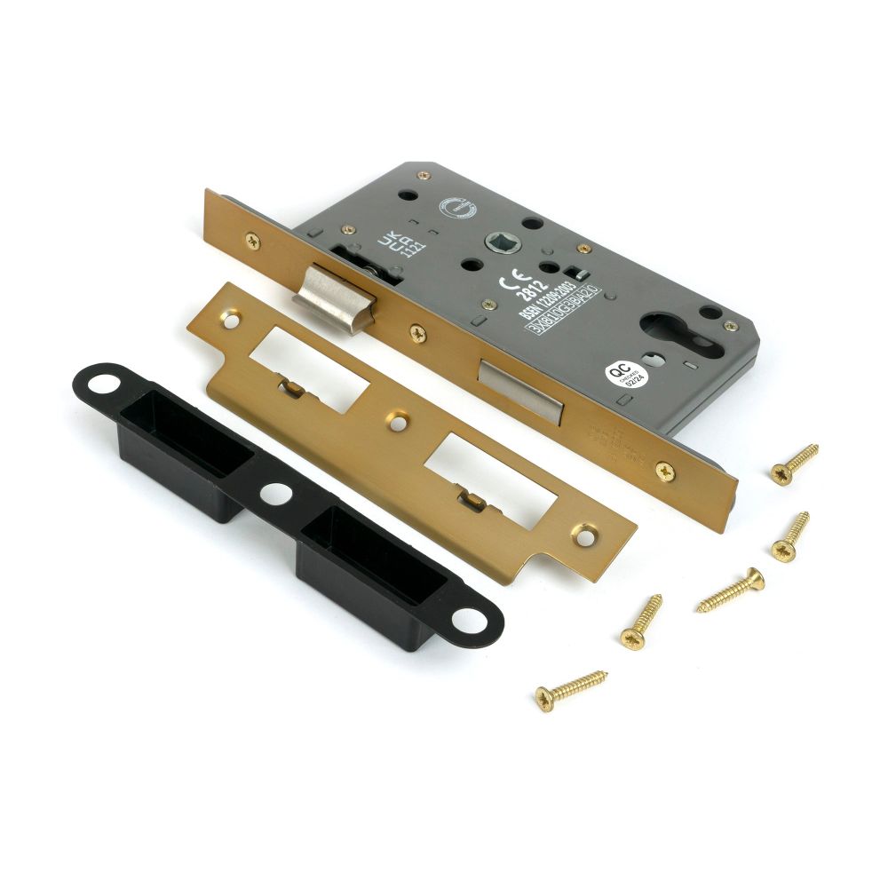 From The Anvil - Satin Brass Euro Din Sash Lock - 60mm Backset/72mm Centre | Sku. 51802 | Trade Door Handles.