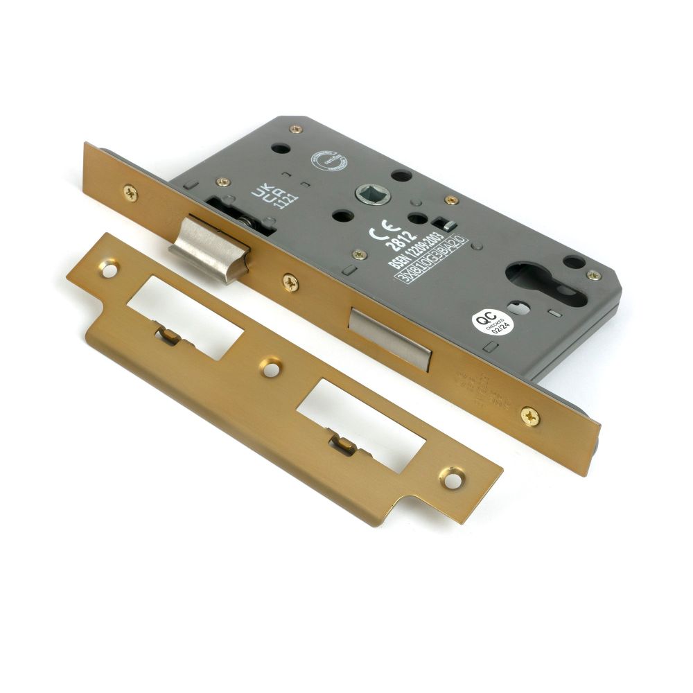From The Anvil - Satin Brass Euro Din Sash Lock - 60mm Backset/72mm Centre | Sku. 51802 | Trade Door Handles.