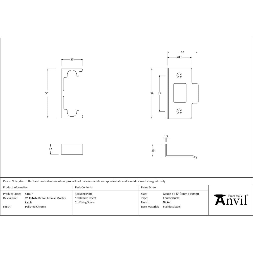 From The Anvil - Polished Chrome Rebate Kit for Tubular Mortice Latch | Sku. 51827 | Trade Door Handles.