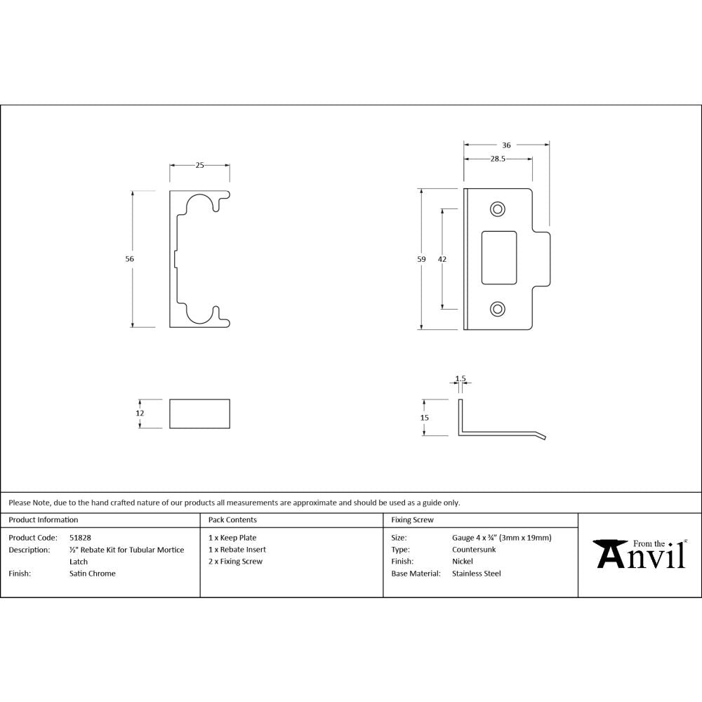 From The Anvil - Satin Chrome Rebate Kit for Tubular Mortice Latch | Sku. 51828 | Trade Door Handles.
