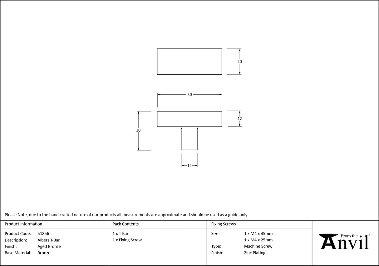From The Anvil - Aged Bronze Albers T-Bar | Sku. 51856 | Trade Door Handles.
