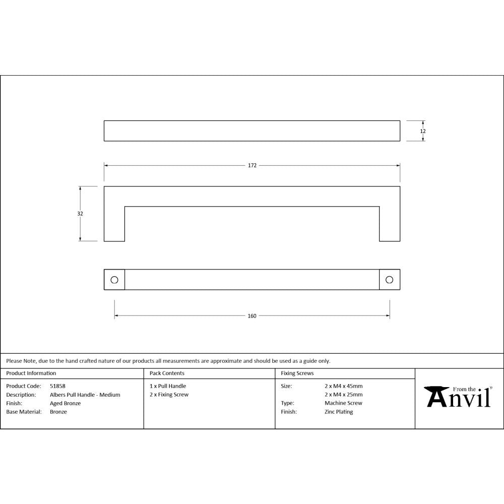 From The Anvil - Aged Bronze Albers Pull Handle - Medium | Sku. 51858 | Trade Door Handles.