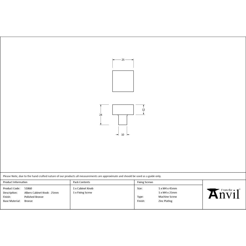 From The Anvil - Polished Bronze Albers Cabinet Knob - 25mm | Sku. 51860 | Trade Door Handles.