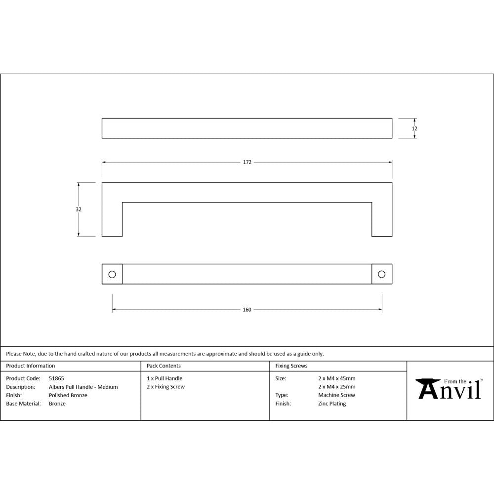 From The Anvil - Polished Bronze Albers Pull Handle - Medium | Sku. 51865 | Trade Door Handles.