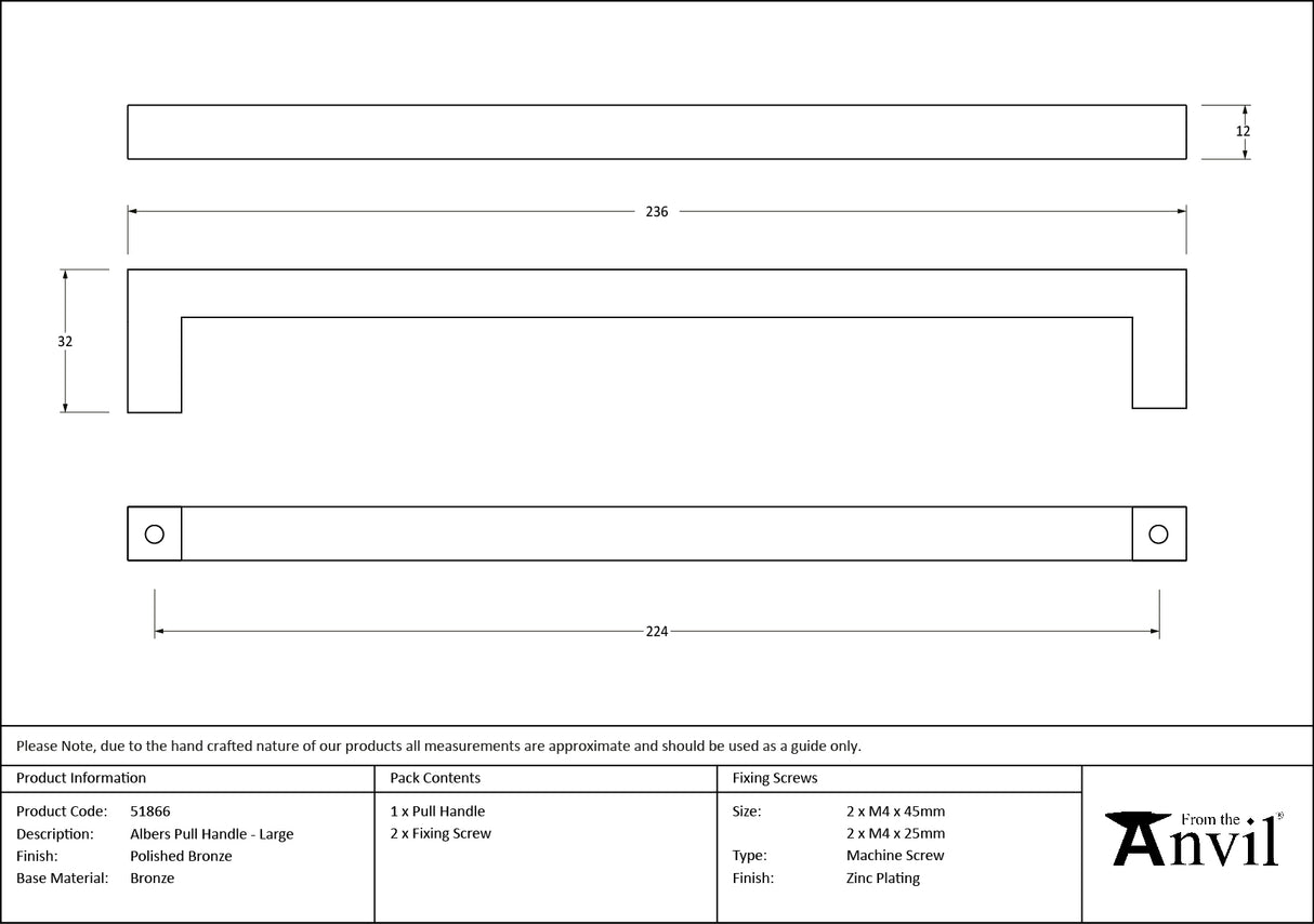 From The Anvil - Polished Bronze Albers Pull Handle - Large | Sku. 51866 | Trade Door Handles.