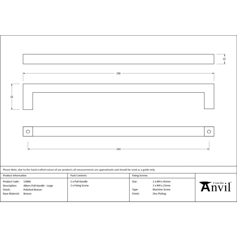 From The Anvil - Polished Bronze Albers Pull Handle - Large | Sku. 51866 | Trade Door Handles.