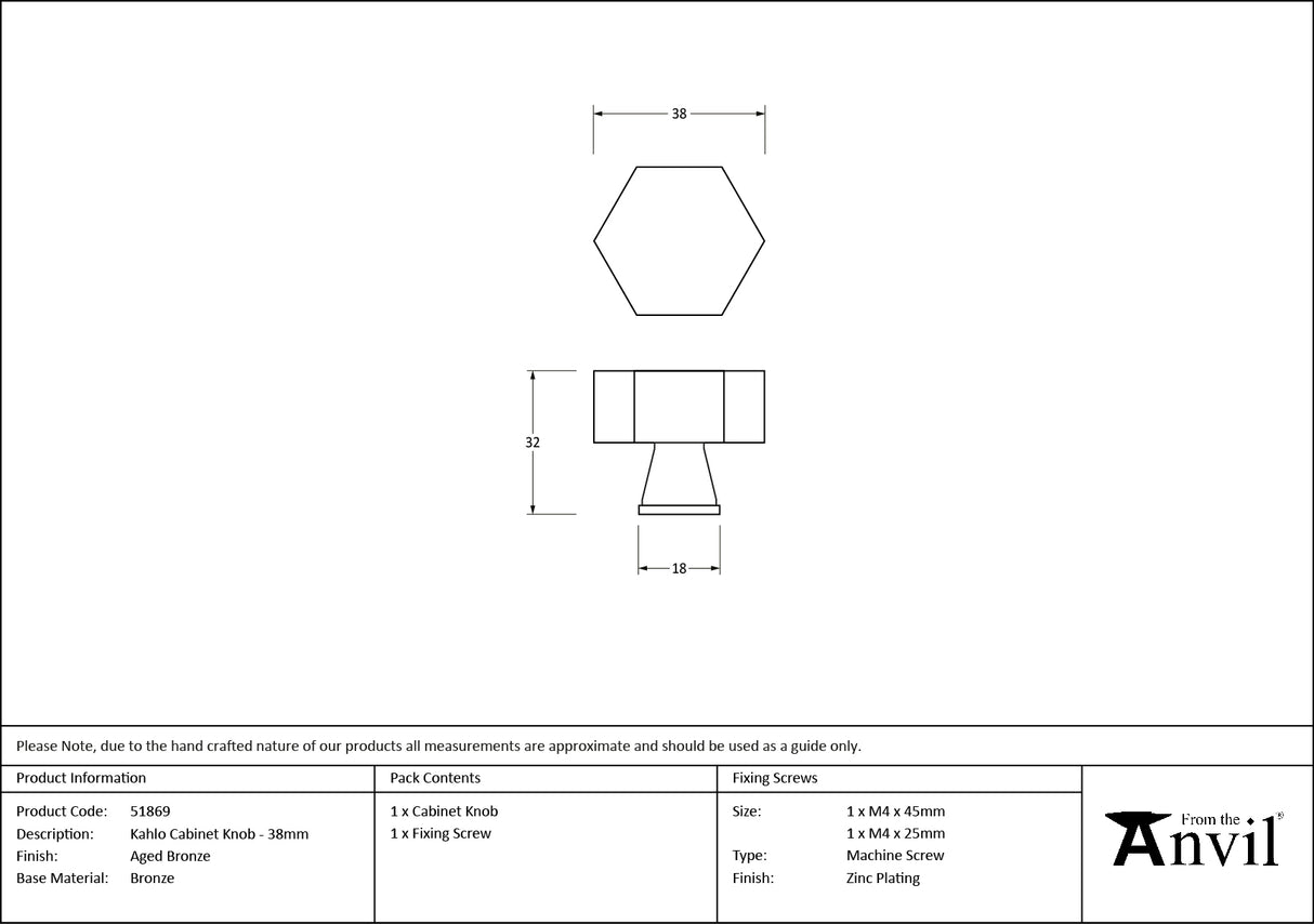 From The Anvil - Aged Bronze Kahlo Cabinet Knob - 38mm | Sku. 51869 | Trade Door Handles.
