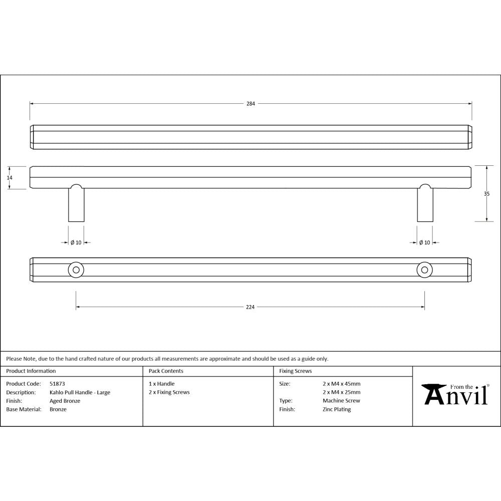 From The Anvil - Aged Bronze Kahlo Pull Handle - Large | Sku. 51873 | Trade Door Handles.