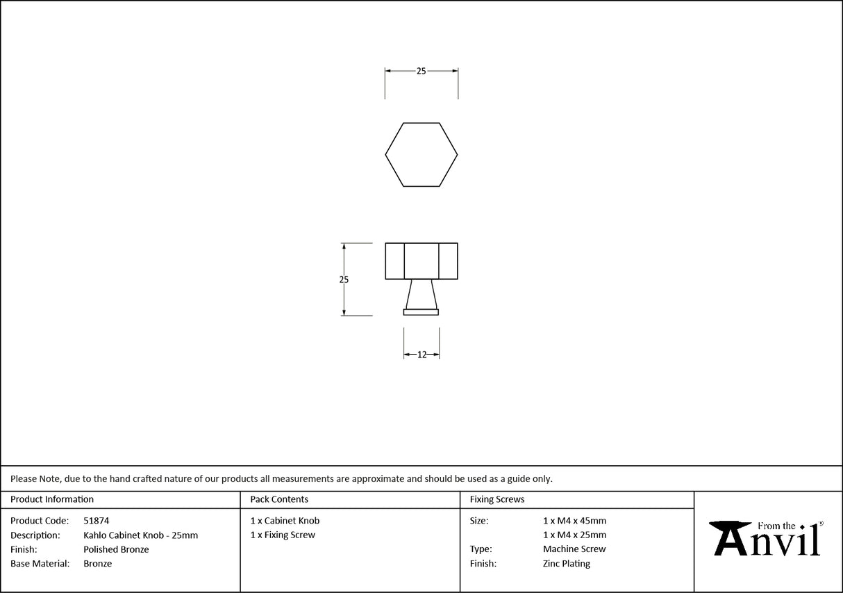 From The Anvil - Polished Bronze Kahlo Cabinet Knob - 25mm | Sku. 51874 | Trade Door Handles.