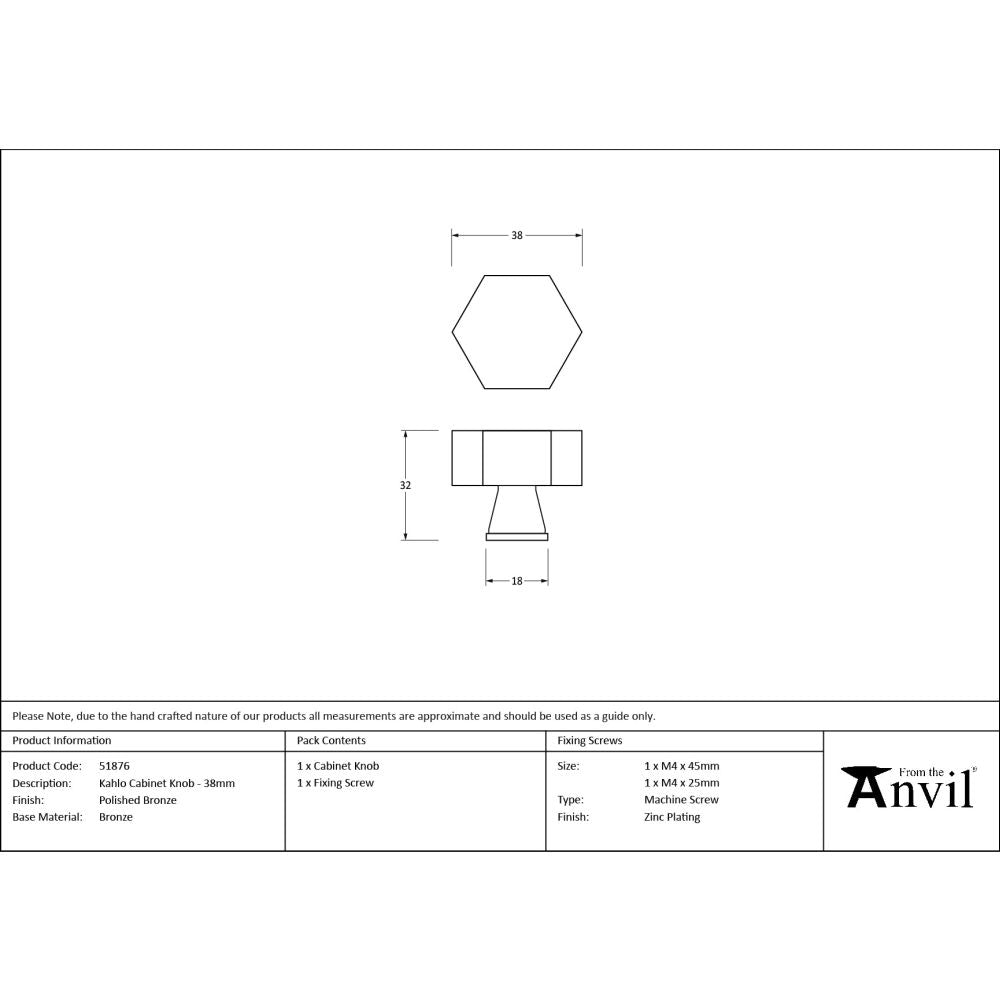 From The Anvil - Polished Bronze Kahlo Cabinet Knob - 38mm | Sku. 51876 | Trade Door Handles.