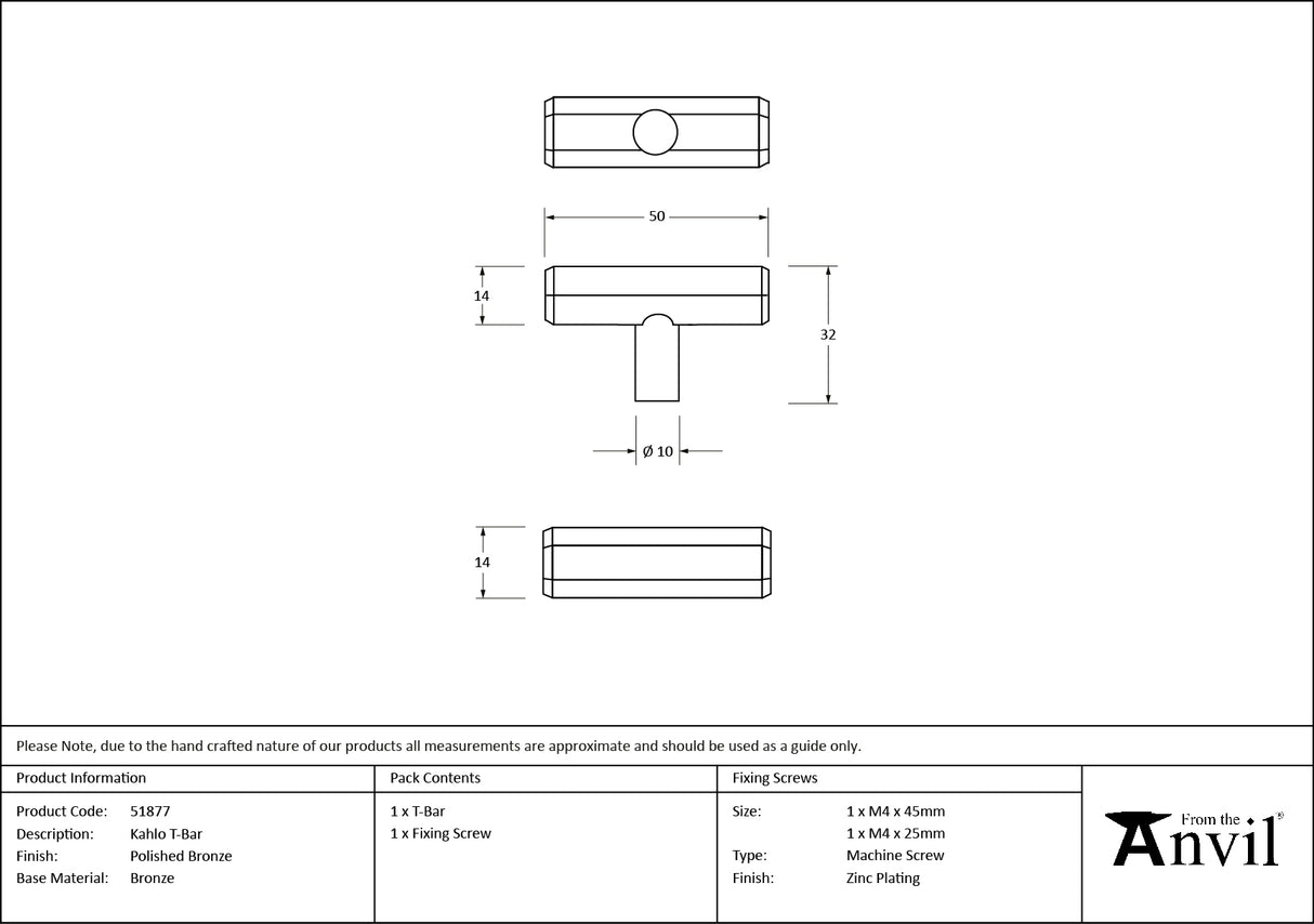 From The Anvil - Polished Bronze Kahlo T-Bar | Sku. 51877 | Trade Door Handles.