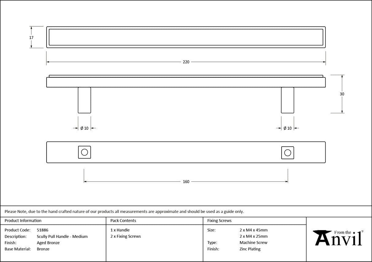From The Anvil - Aged Bronze Scully Pull Handle - Medium | Sku. 51886 | Trade Door Handles.