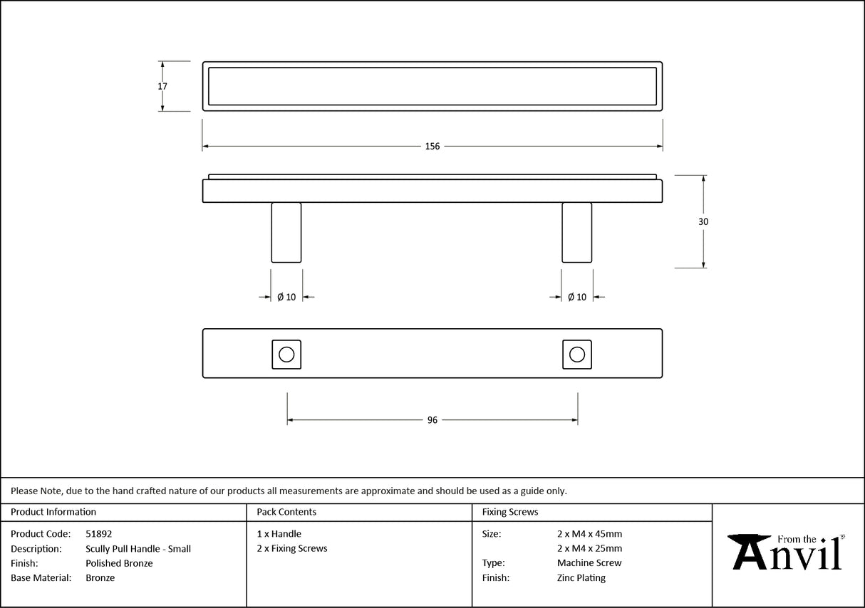 From The Anvil - Polished Bronze Scully Pull Handle - Small | Sku. 51892 | Trade Door Handles.