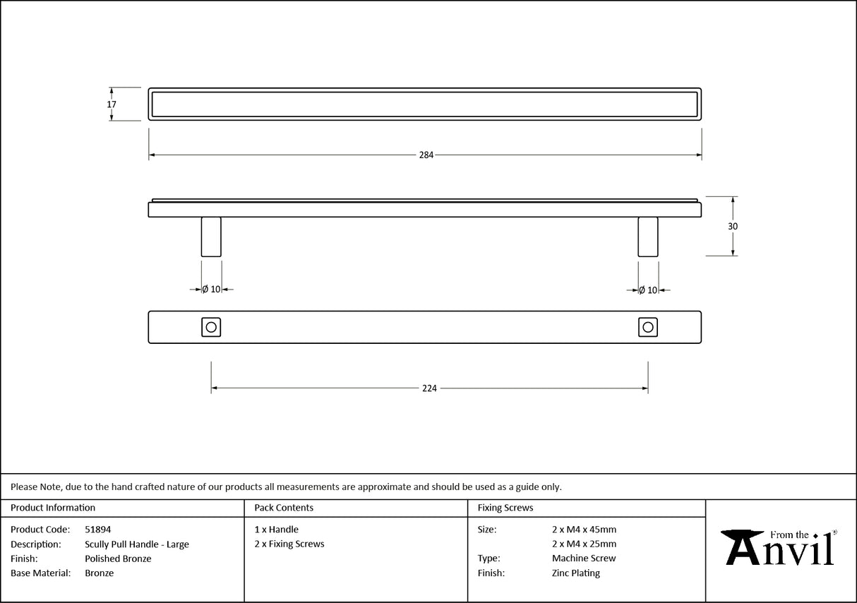 From The Anvil - Polished Bronze Scully Pull Handle - Large | Sku. 51894 | Trade Door Handles.