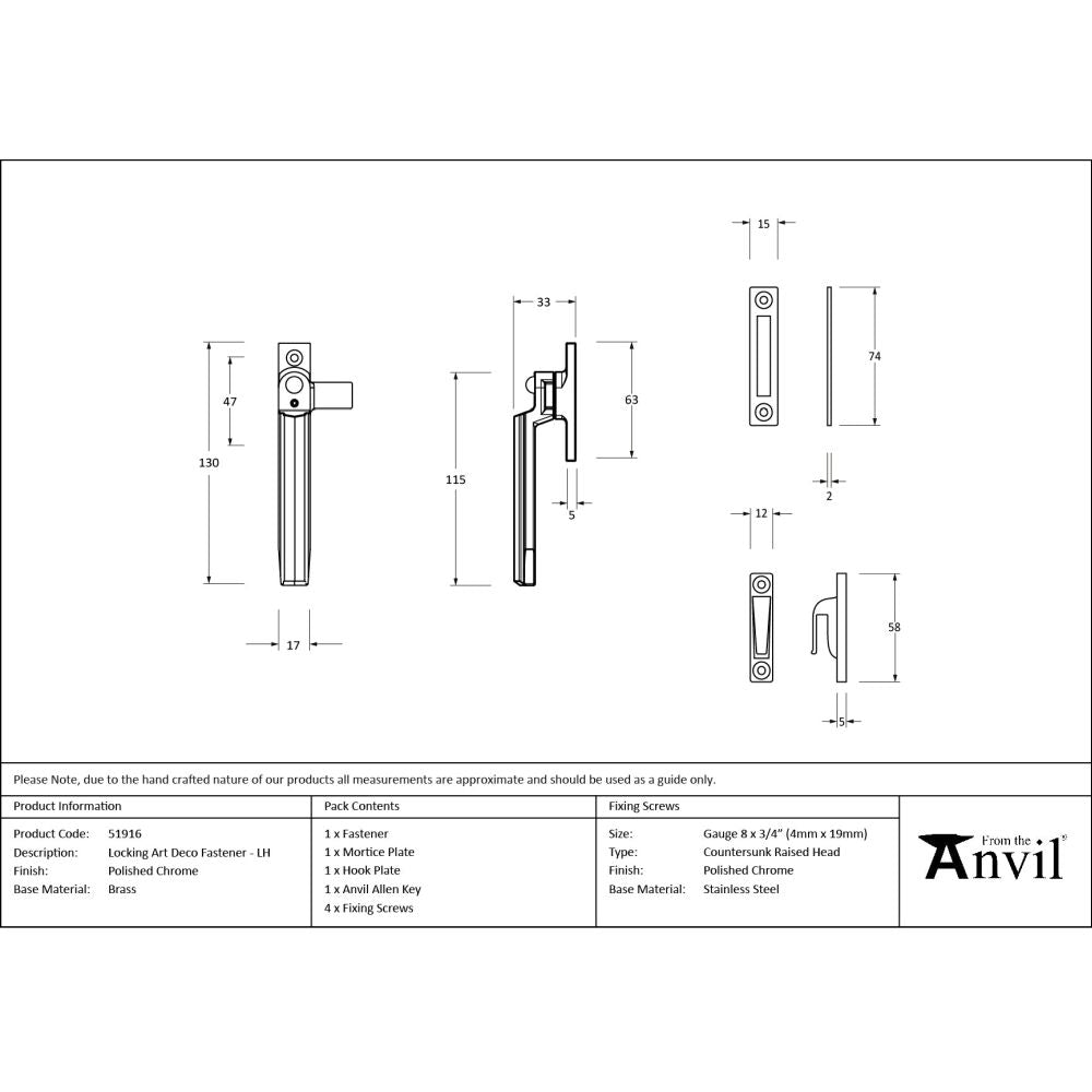 From The Anvil - Polished Chrome Locking Art Deco Fastener - LH | Sku. 51916 | Trade Door Handles.
