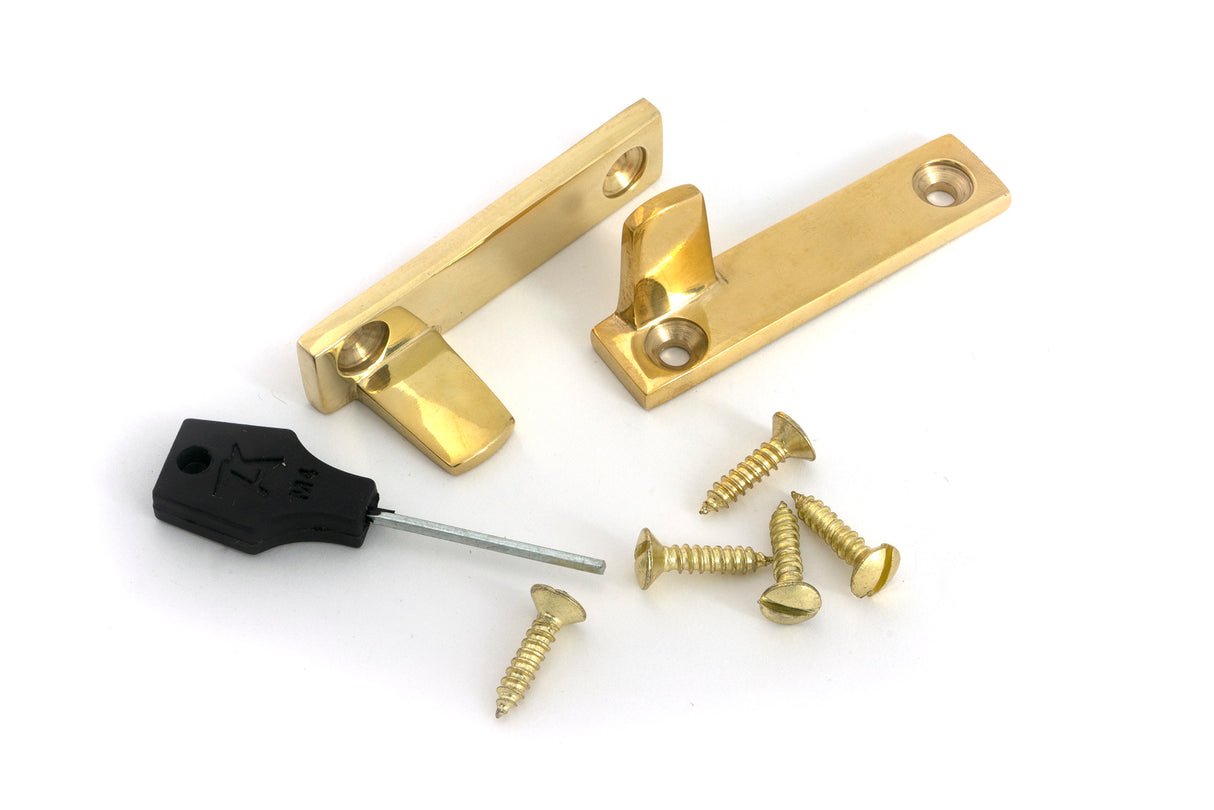From The Anvil - Polished Brass Night-Vent Locking Art Deco Fastener | Sku. 51925 | Trade Door Handles.