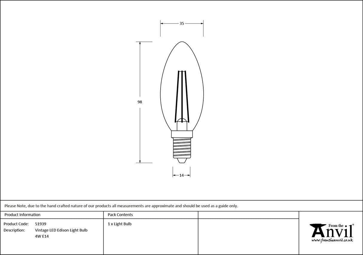 From The Anvil - Vintage LED Edison Light Bulb - 4W E14 | Sku. 51939 | Trade Door Handles.