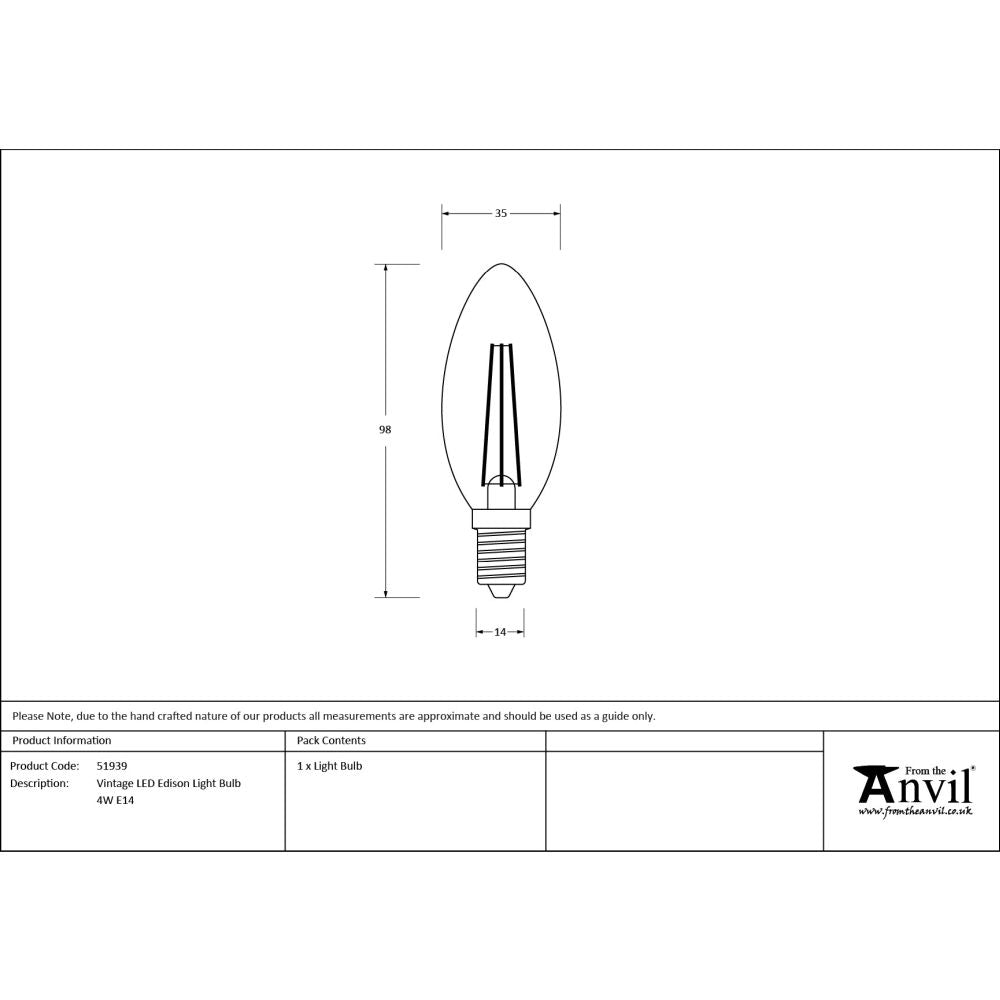 From The Anvil - Vintage LED Edison Light Bulb - 4W E14 | Sku. 51939 | Trade Door Handles.