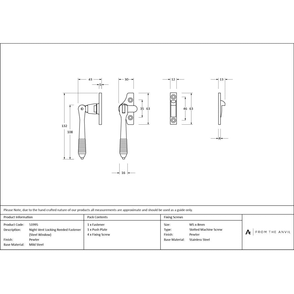 From The Anvil - Pewter Night-Vent Locking Reeded Fastener (Steel Window) | Sku. 51995 | Trade Door Handles.