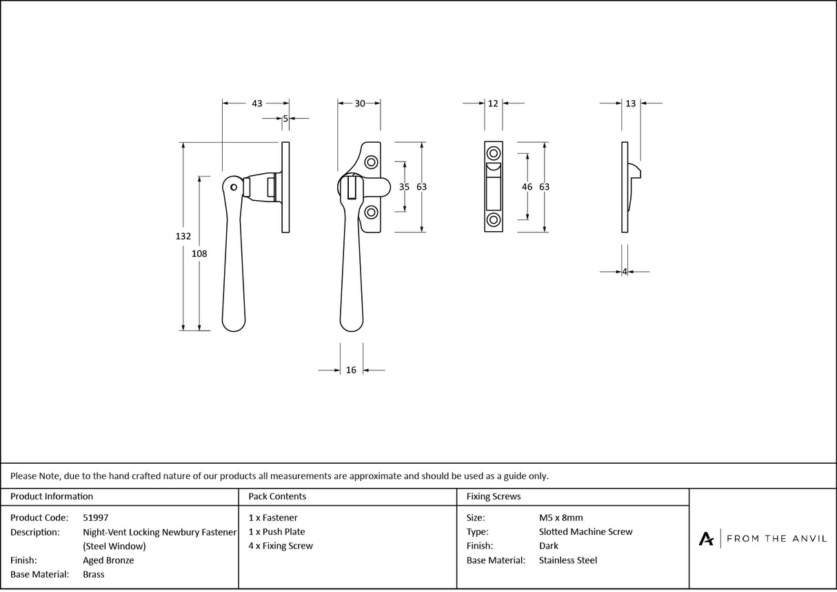 From The Anvil - Aged Bronze Night-Vent Locking Newbury Fastener (Steel Window) | Sku. 51997 | Trade Door Handles.