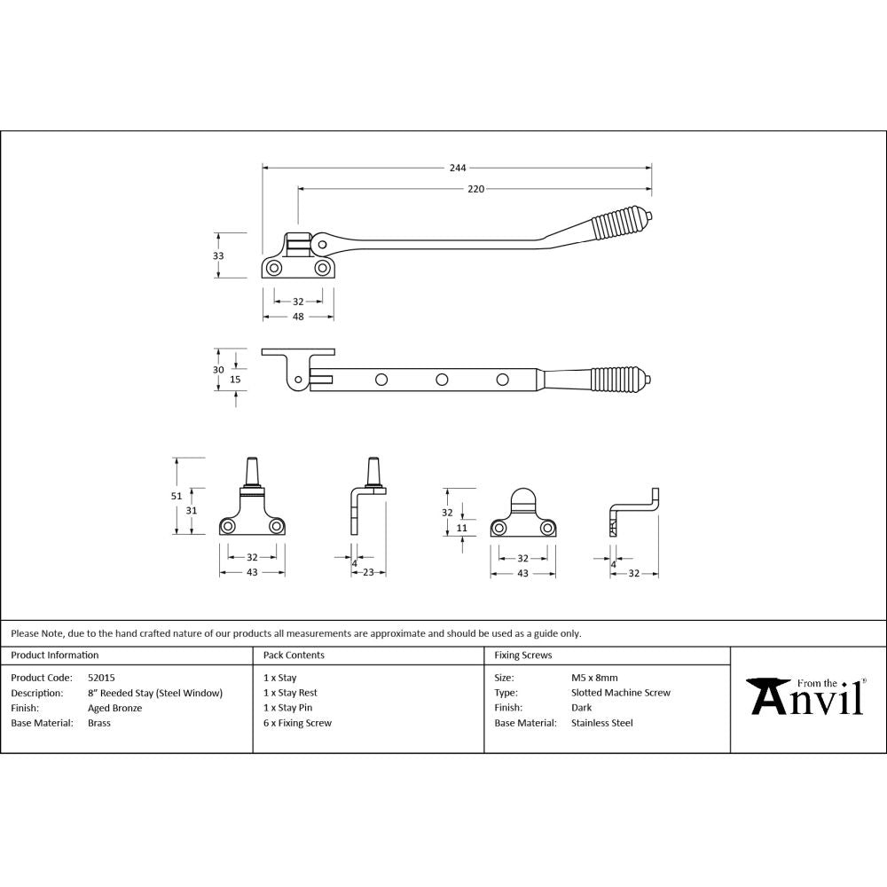 From The Anvil - Aged Bronze 8" Reeded Stay (Steel Window) | Sku. 52015 | Trade Door Handles.