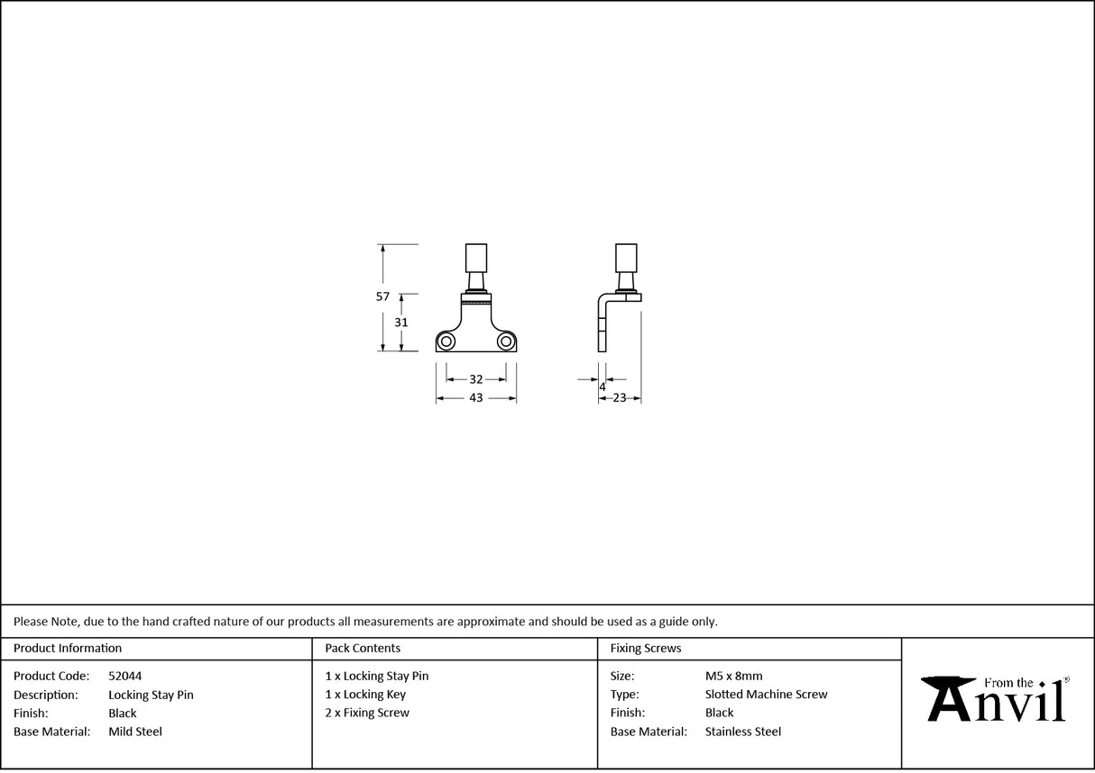From The Anvil - Black Locking Stay Pin (Steel Window) | Sku. 52044 | Trade Door Handles.