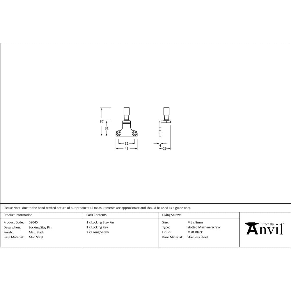 From The Anvil - Matt Black Locking Stay Pin (Steel Window) | Sku. 52045 | Trade Door Handles.