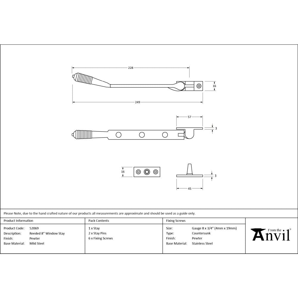 From The Anvil - Pewter 8" Reeded Stay | Sku. 52069 | Trade Door Handles.