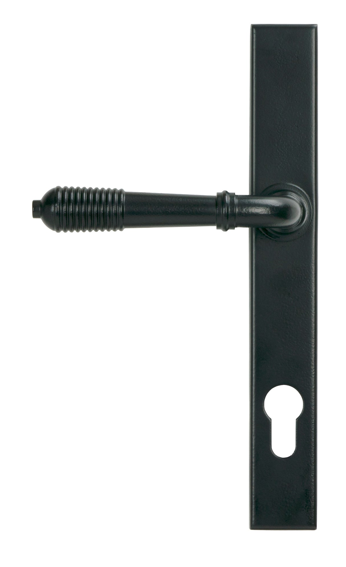 From The Anvil - Matt Black Reeded Slimline Lever Espag. Lock Set | Sku. 52080 | Trade Door Handles.