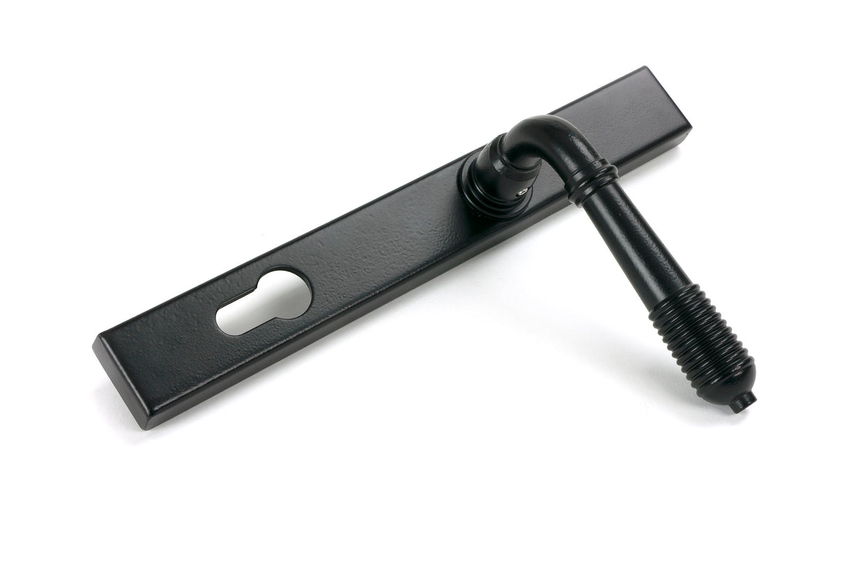 From The Anvil - Matt Black Reeded Slimline Lever Espag. Lock Set | Sku. 52080 | Trade Door Handles.