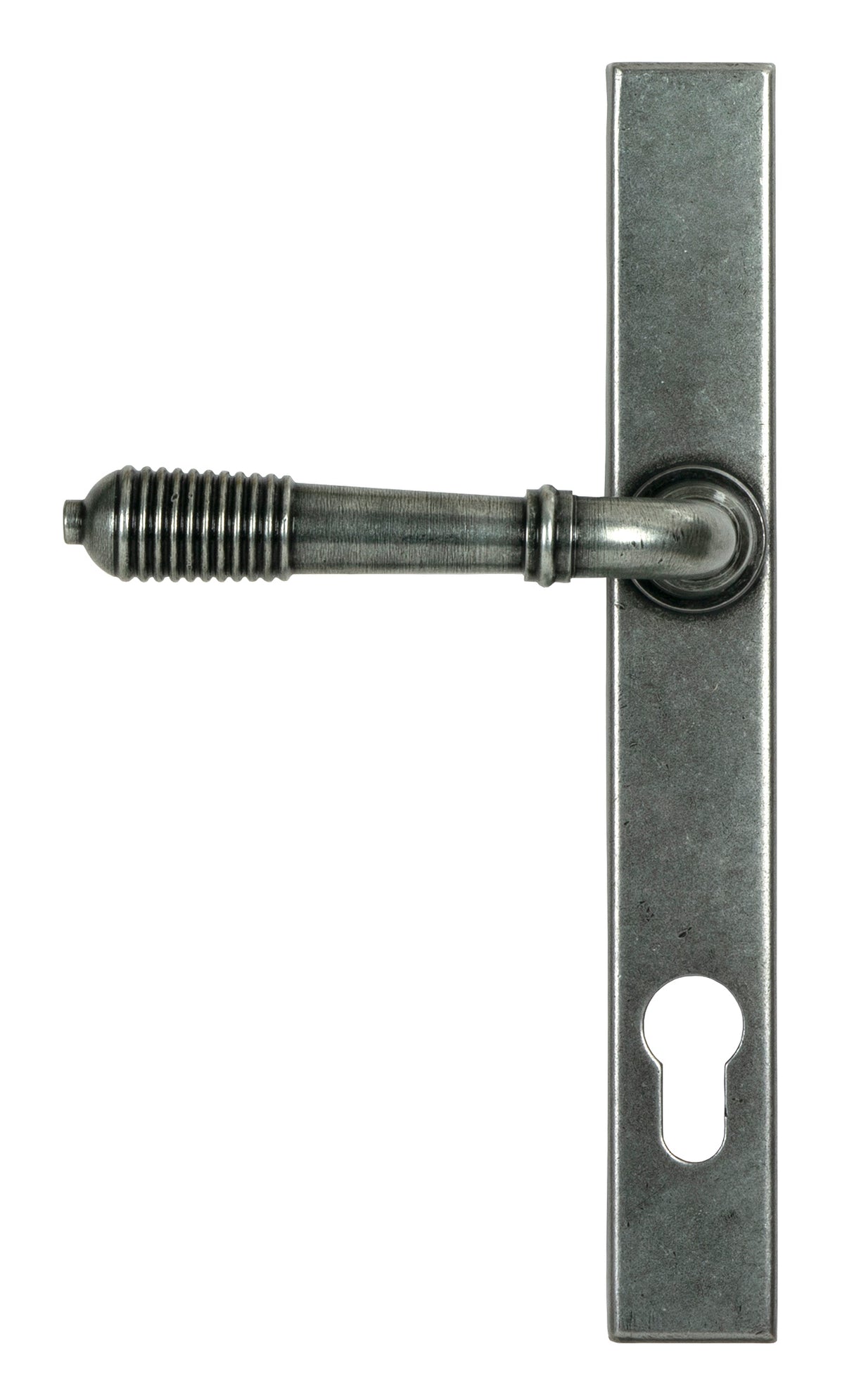 From The Anvil - Pewter Reeded Slimline Lever Espag. Lock Set | Sku. 52081 | Trade Door Handles.