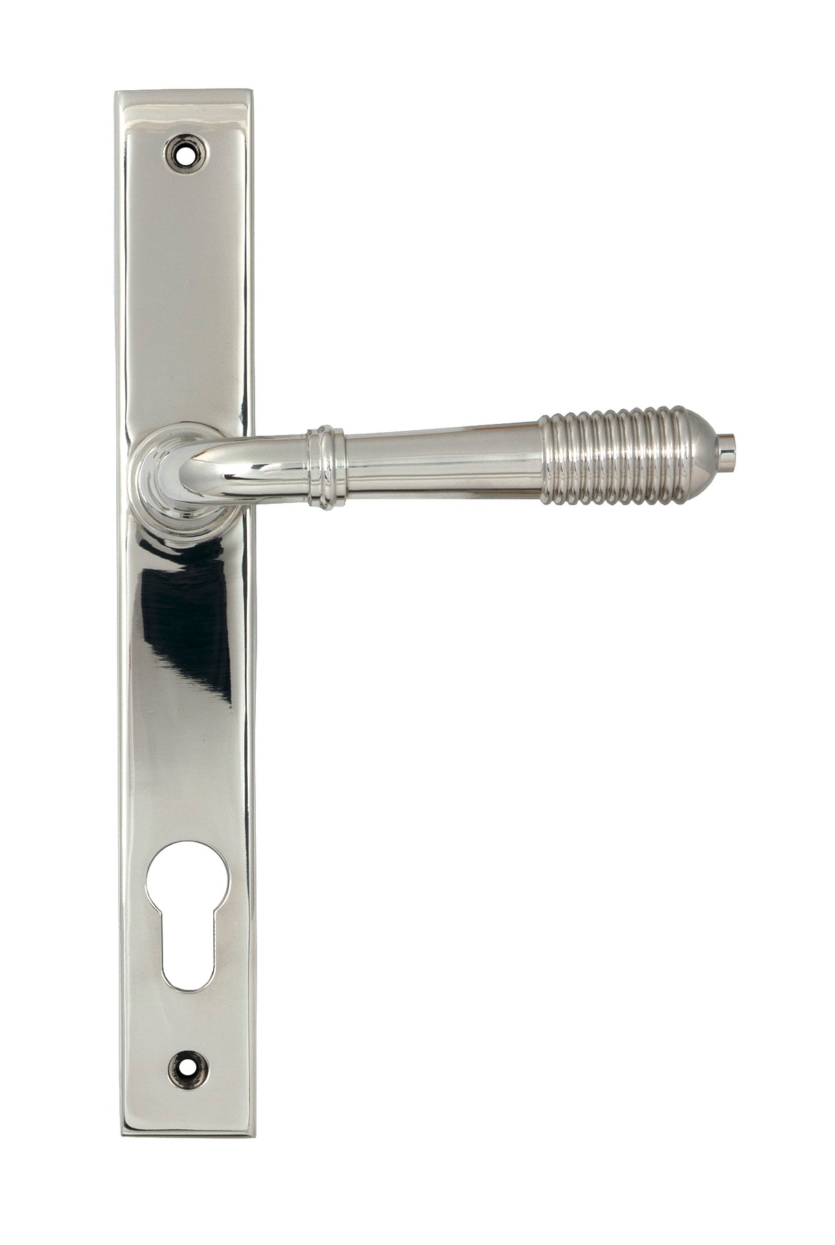 From The Anvil - Polished Marine SS (316) Reeded Slimline Lever Espag. Lock Set | Sku. 52082 | Trade Door Handles.