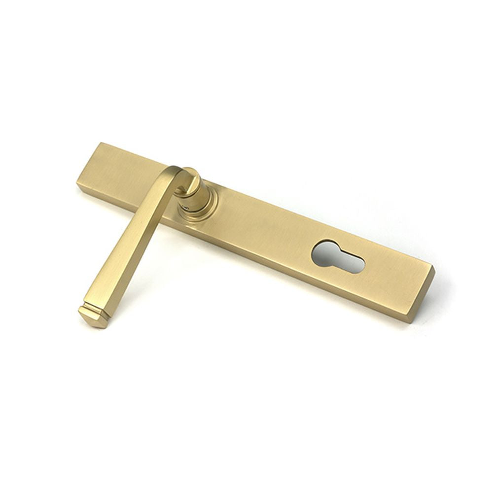 High quality images of the From The Anvil - Satin Brass Avon Slimline Lever Espag. Lock Set | Sku. Anvil-52084 | available to order from Trade Door Handles, quick delivery at discounted prices.