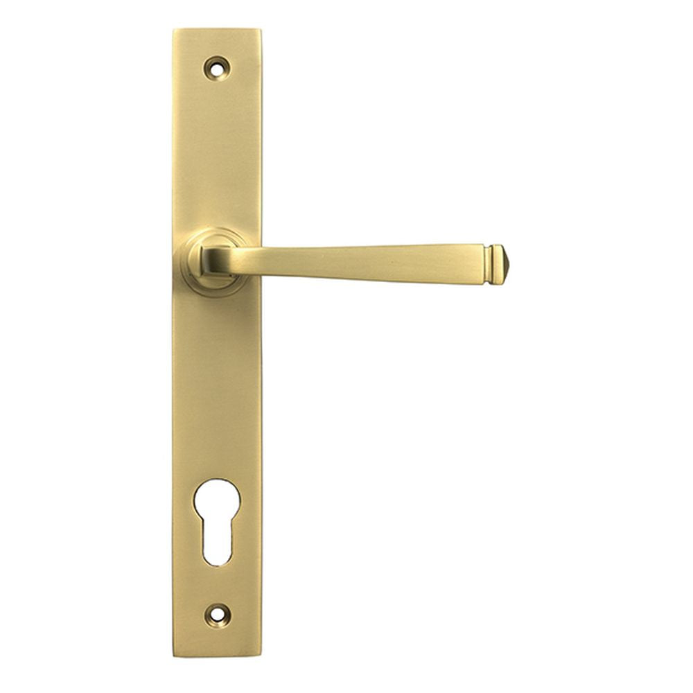 High quality images of the From The Anvil - Satin Brass Avon Slimline Lever Espag. Lock Set | Sku. Anvil-52084 | available to order from Trade Door Handles, quick delivery at discounted prices.