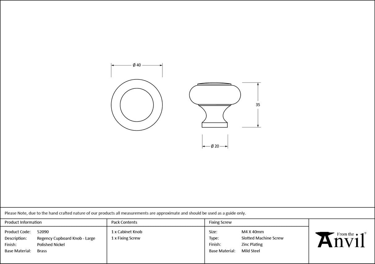 From The Anvil - Polished Nickel Regency Cabinet Knob - Large | Sku. 52090 | Trade Door Handles.