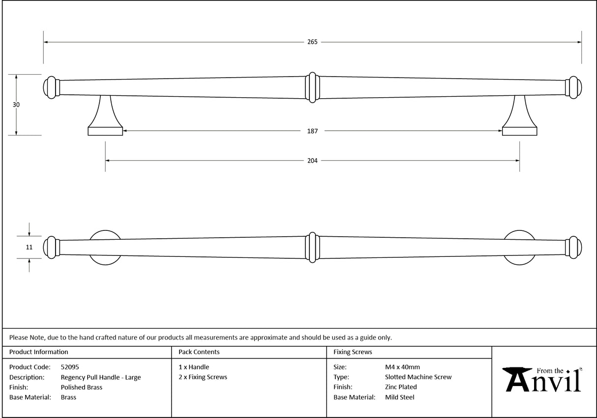 From The Anvil - Polished Brass Regency Pull Handle - Large | Sku. 52095 | Trade Door Handles.