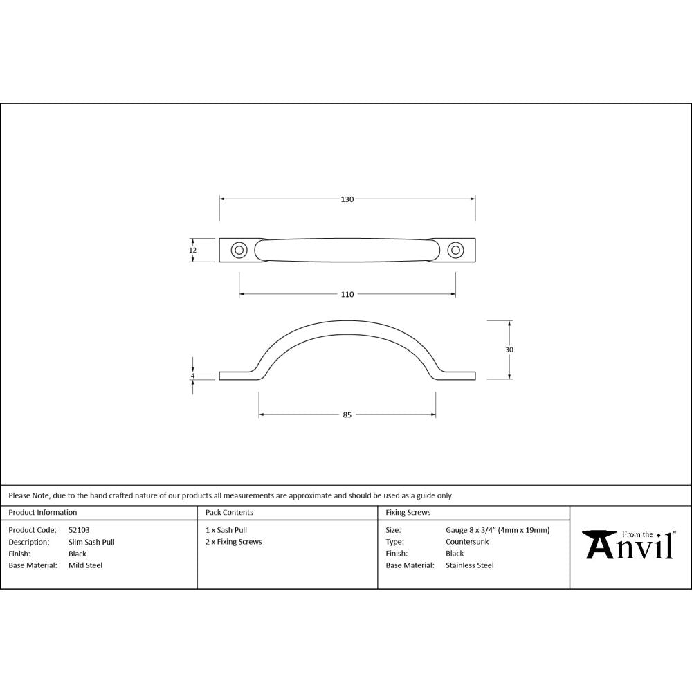 From The Anvil - Black Slim Sash Pull | Sku. 52103 | Trade Door Handles.