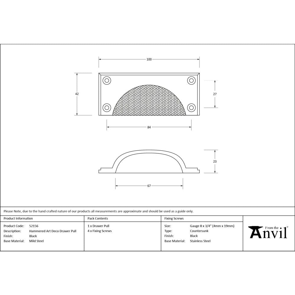From The Anvil - Black Hammered Art Deco Drawer Pull | Sku. 52156 | Trade Door Handles.