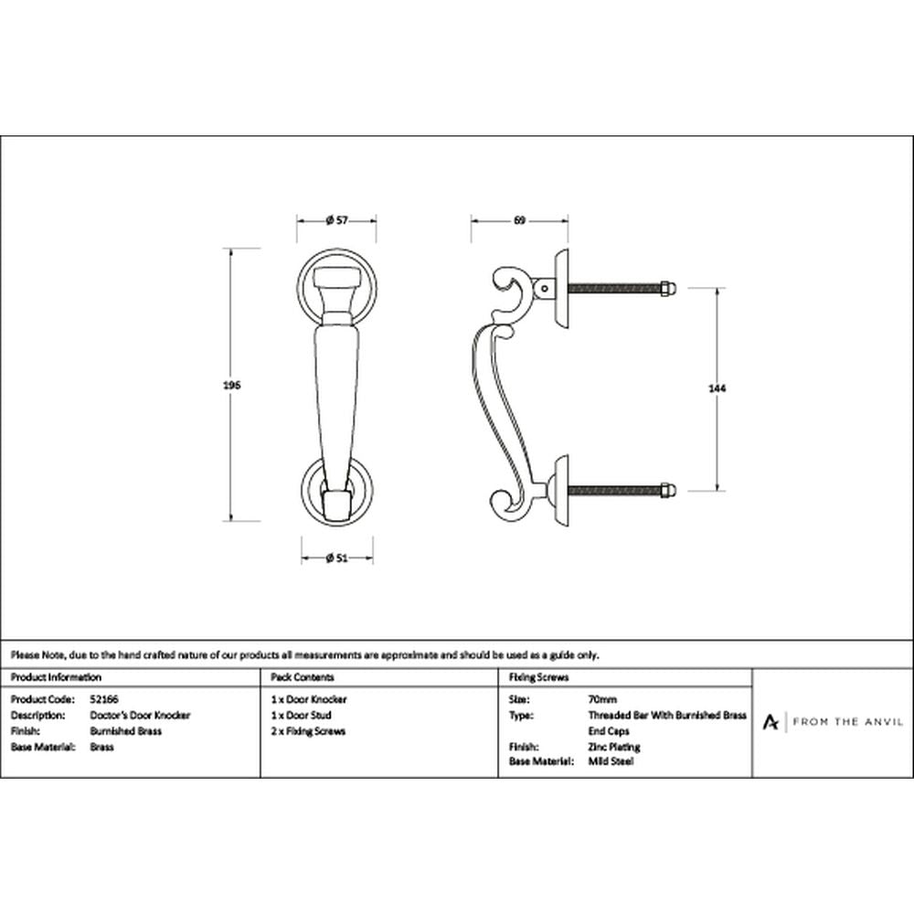 High quality images of the From The Anvil - Burnished Brass Doctors Door Knocker | Sku. Anvil-52166 | available to order from Trade Door Handles, quick delivery at discounted prices.