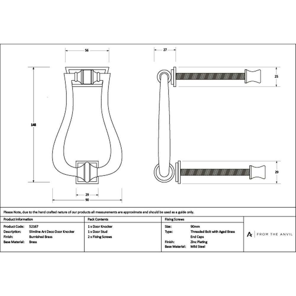 High quality images of the From The Anvil - Burnished Brass Slimline Art Deco Door Knocker | Sku. Anvil-52167 | available to order from Trade Door Handles, quick delivery at discounted prices.