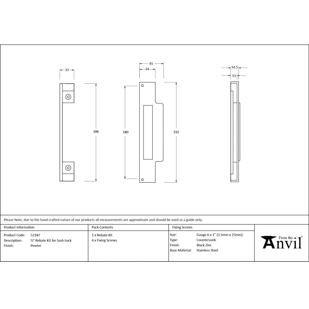 From The Anvil - 1/2" Rebate Kit for Sash Lock Pewter Patina | Sku. 52187 | Trade Door Handles.