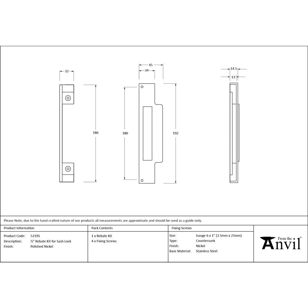 From The Anvil - 1/2" Rebate Kit for Sash Lock Polished Nickel | Sku. 52191 | Trade Door Handles.